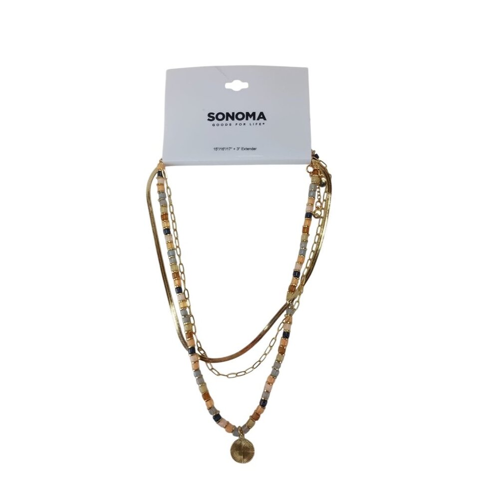 Sonoma Good for Life Gold Tone 3 Row Bead and Chain Coin Necklace - Picture 2 of 4